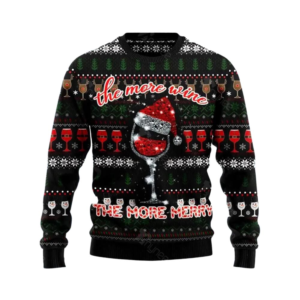 Red Wine More Merry Ugly Christmas Sweater For Men & Women Christmas Gift Sweater US3042 - WeCustomit