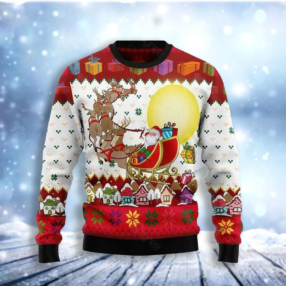 Reindeer And Santa Claus Ugly Christmas Sweater For Men & Women Christmas Gift Sweater US3043 - WeCustomit