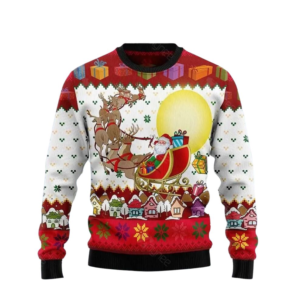 Reindeer And Santa Claus Ugly Christmas Sweater For Men & Women Christmas Gift Sweater US3043 - WeCustomit