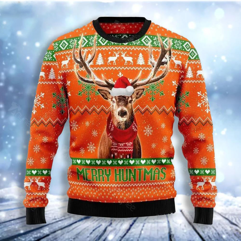 Reindeer Merry Huntmas Ugly Christmas Sweater For Men & Women Christmas Gift Sweater US3045 - WeCustomit