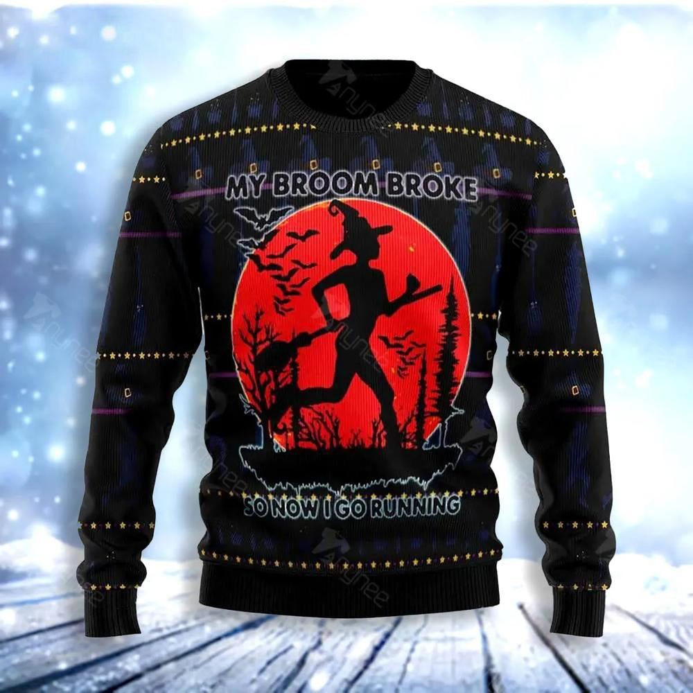 Running Witch Ugly Christmas Sweater For Men & Women Christmas Gift Sweater US3047 - WeCustomit