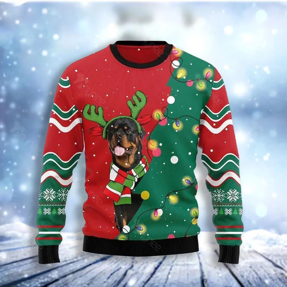 Rottweiler Christmas Tree Ugly Christmas Sweater For Men & Women Christmas Gift Sweater US3048 - WeCustomit