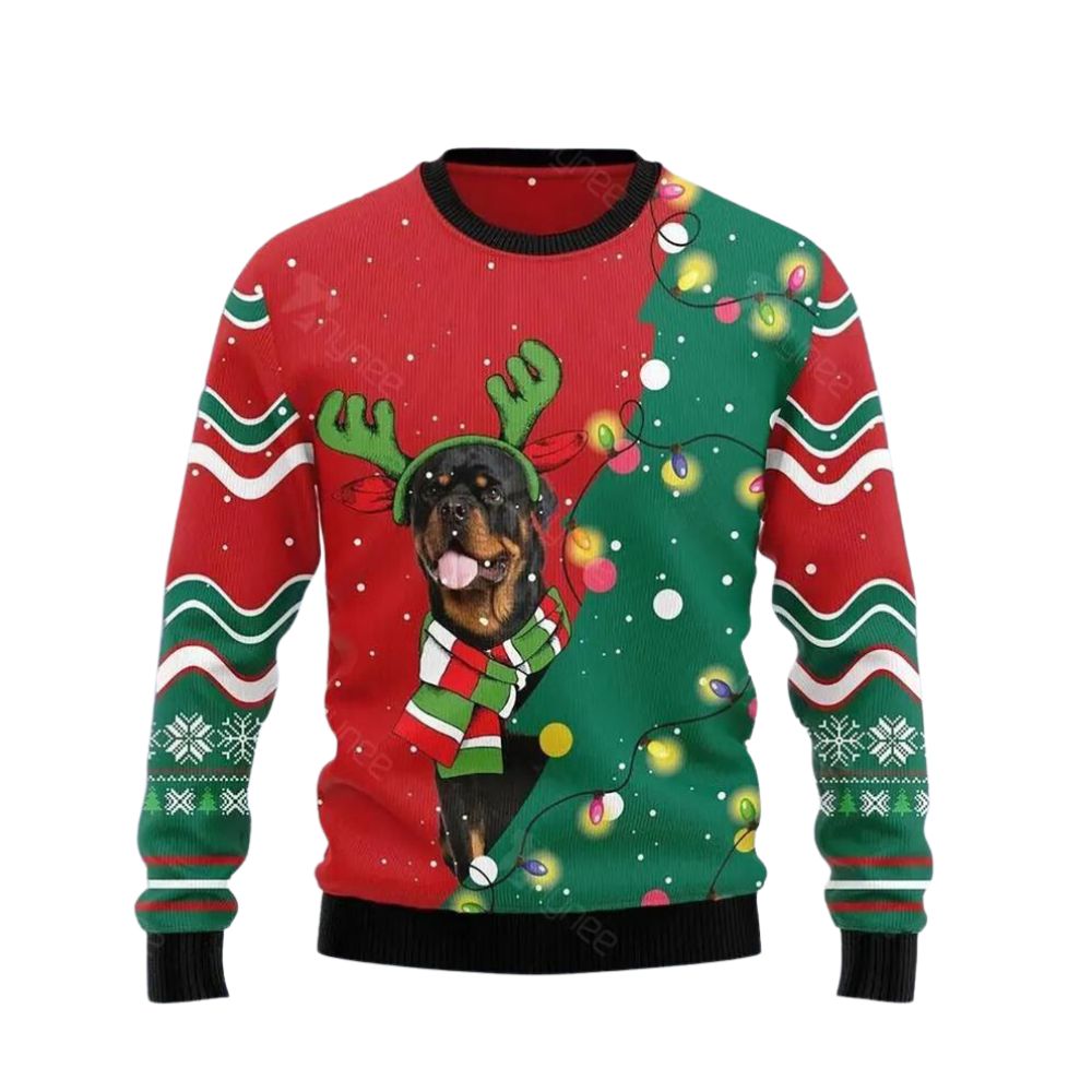 Rottweiler Christmas Tree Ugly Christmas Sweater For Men & Women Christmas Gift Sweater US3048 - WeCustomit
