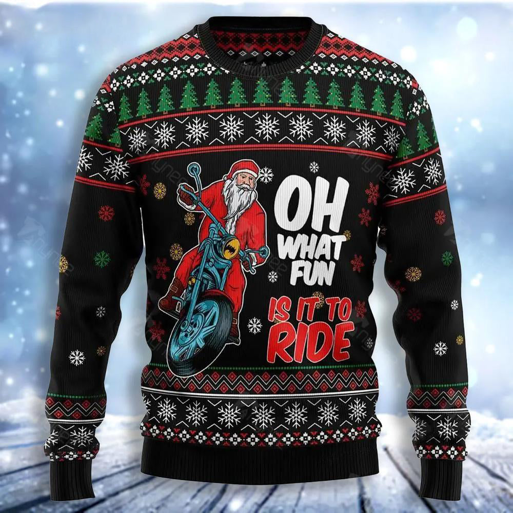 Santa And Motor Ugly Christmas Sweater For Men & Women Christmas Gift Sweater US3052 - WeCustomit