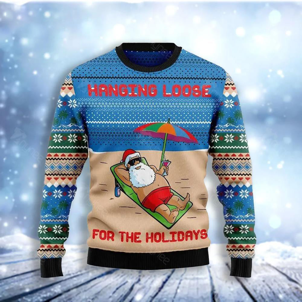 Santa Claus Hanging Loose For The Holidays Ugly Christmas Sweater For Men & Women Christmas Gift Sweater US3055 - WeCustomit