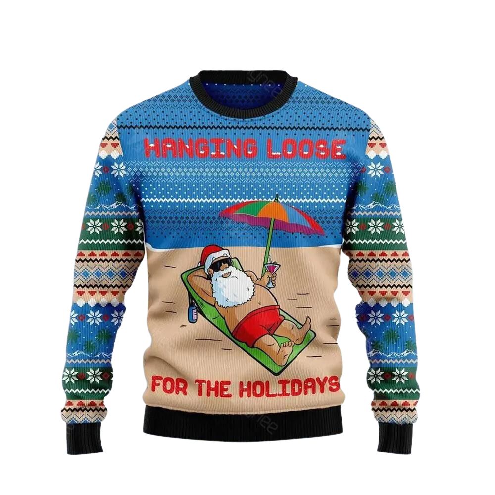 Santa Claus Hanging Loose For The Holidays Ugly Christmas Sweater For Men & Women Christmas Gift Sweater US3055 - WeCustomit