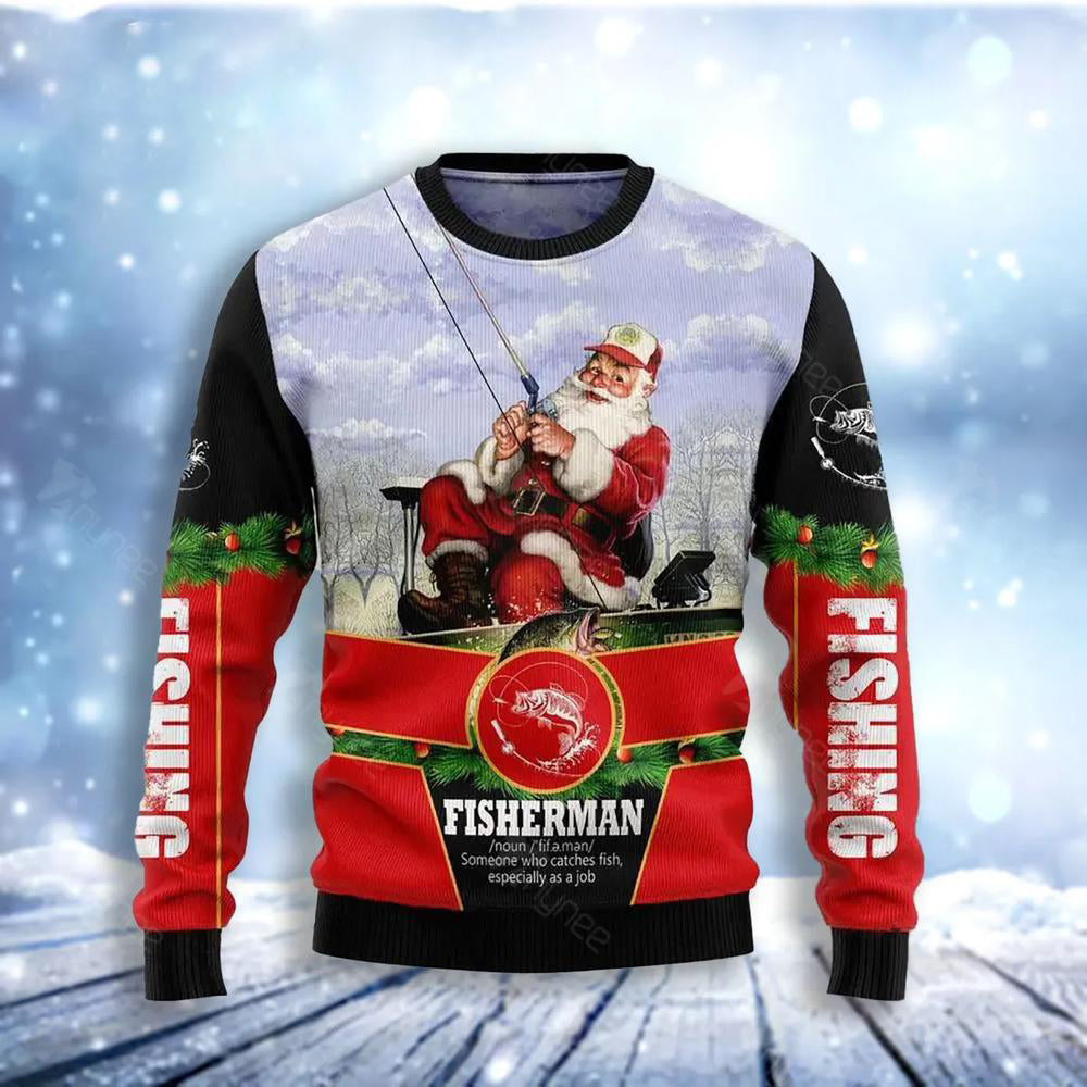 Santa Fisherman Ugly Christmas Sweater For Men & Women Christmas Gift Sweater US3062 - WeCustomit