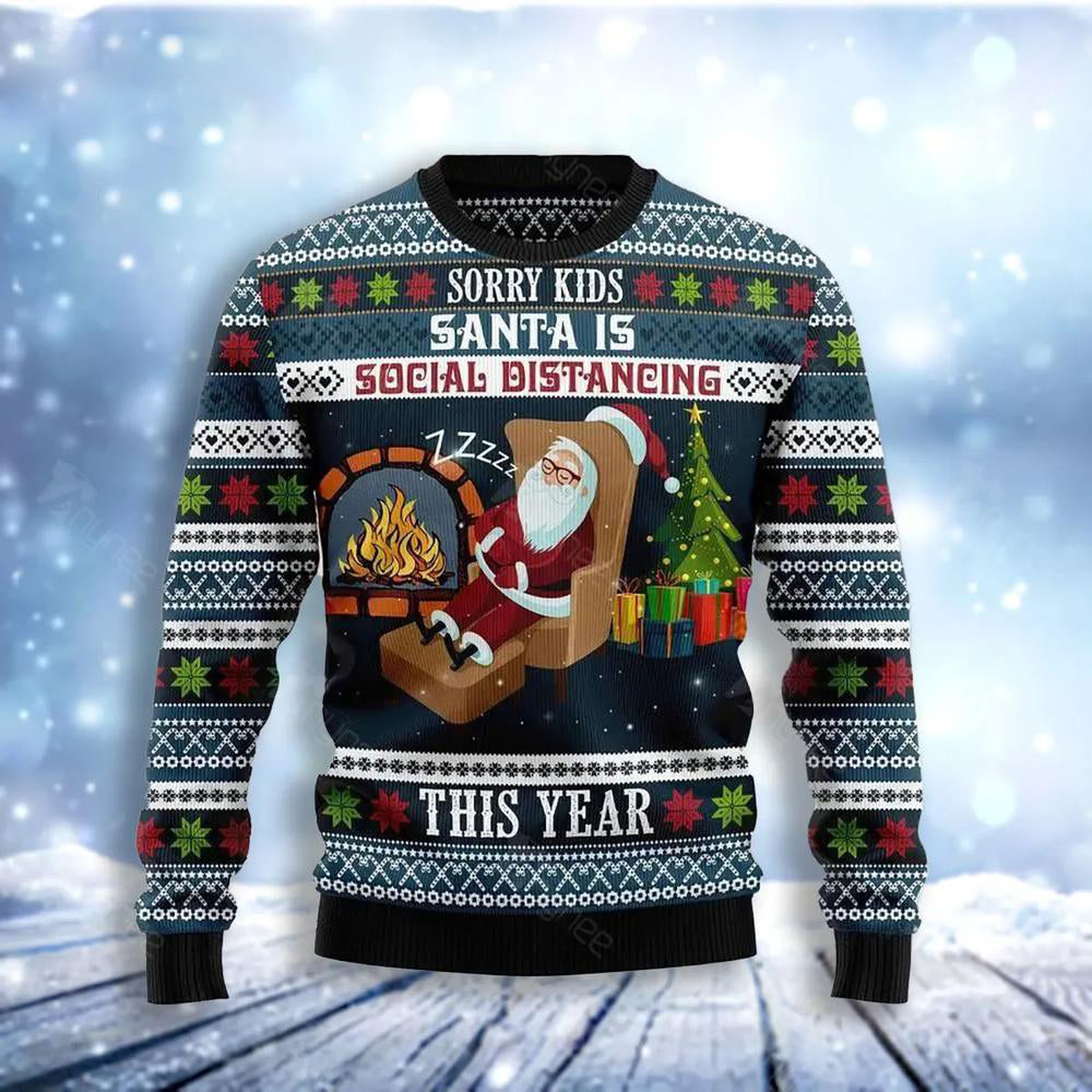 Santa Is Social Distancing Ugly Christmas Sweater For Men & Women Christmas Gift Sweater US3067 - WeCustomit