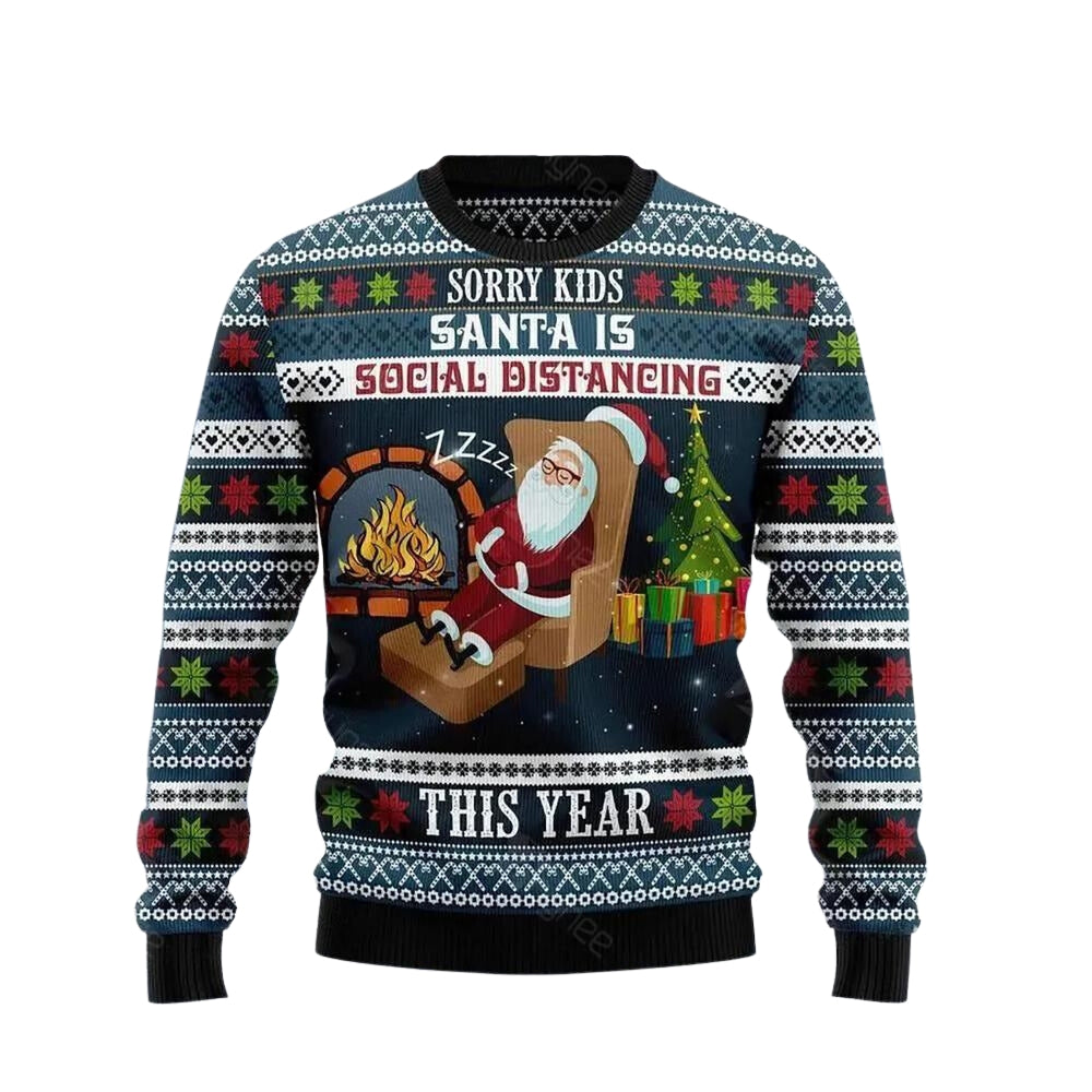 Santa Is Social Distancing Ugly Christmas Sweater For Men & Women Christmas Gift Sweater US3067 - WeCustomit