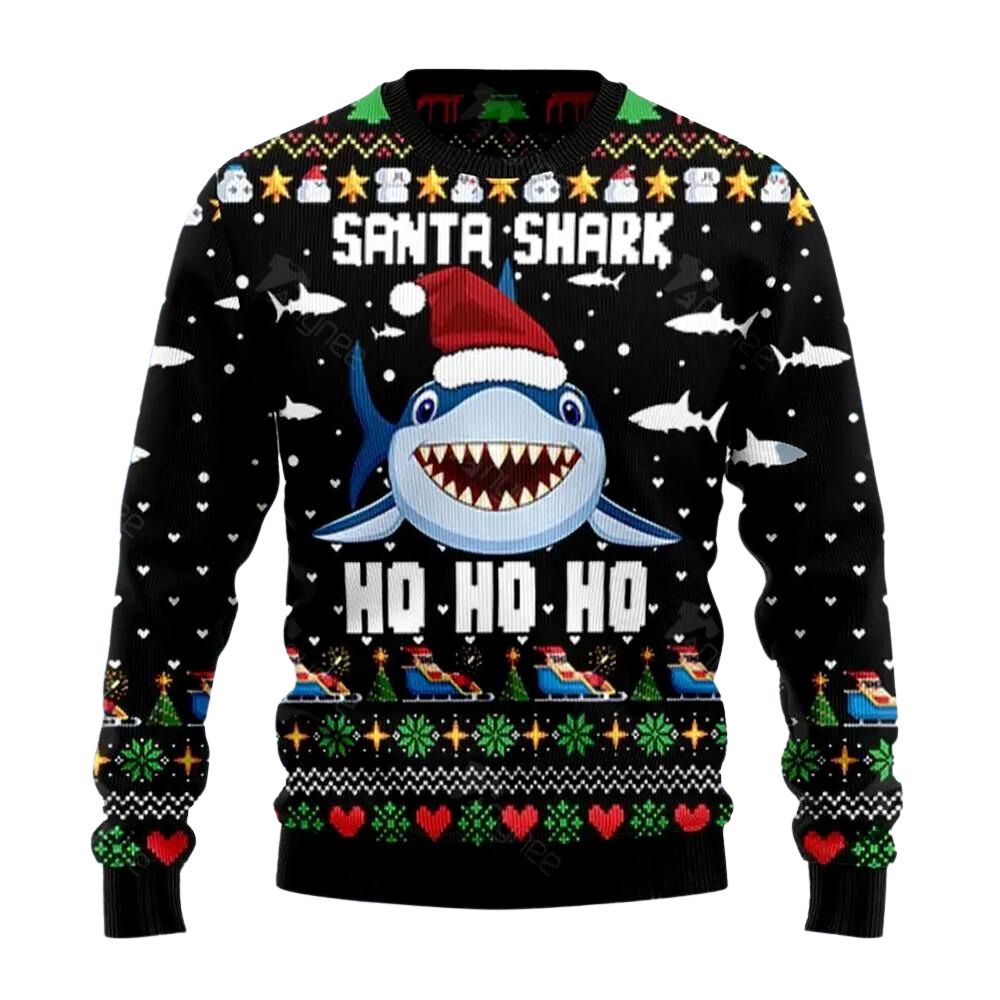 Santa Shark Ho Ho Ho Ugly Christmas Sweater For Men & Women Christmas Gift Sweater US3071 - WeCustomit