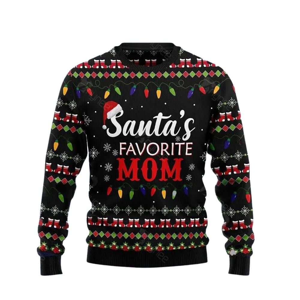 Santas Favorite Mom Ugly Christmas Sweater For Men & Women Christmas Gift Sweater US3073 - WeCustomit