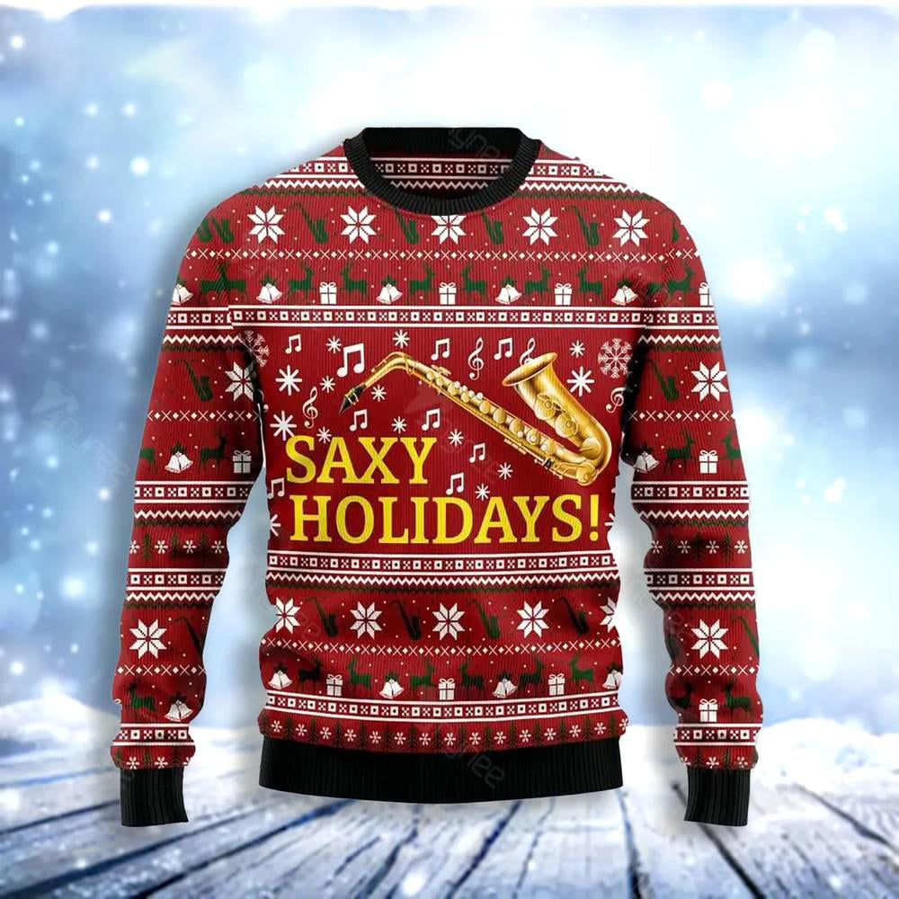 Saxy Holidays Saxophone Ugly Christmas Sweater For Men & Women Christmas Gift Sweater US3078 - WeCustomit