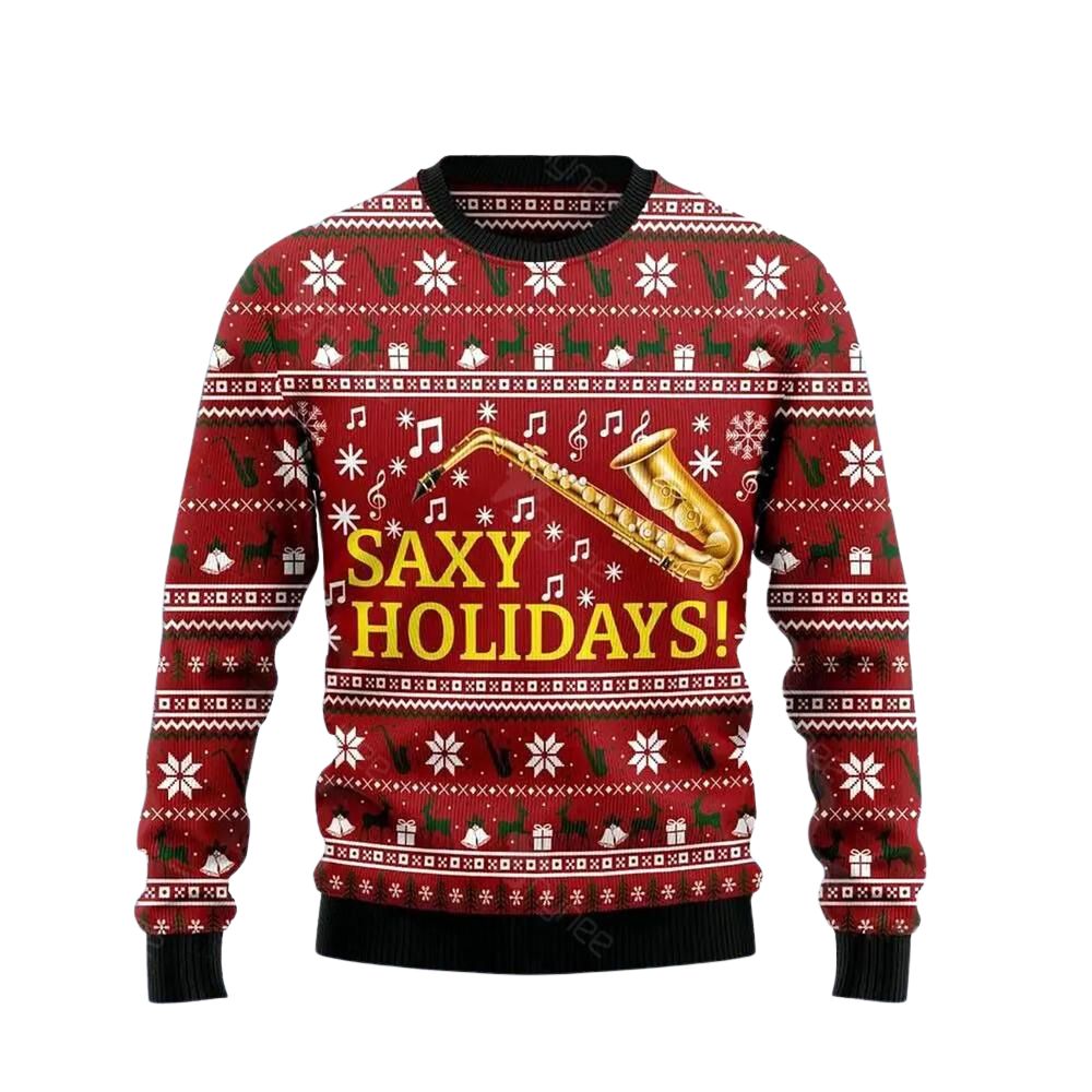 Saxy Holidays Saxophone Ugly Christmas Sweater For Men & Women Christmas Gift Sweater US3078 - WeCustomit