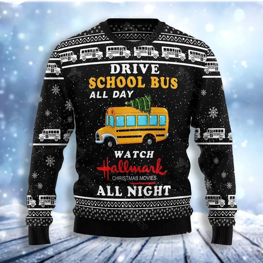 School Bus All Day Watch Ugly Christmas Sweater For Men & Women Christmas Gift Sweater US3079 - WeCustomit
