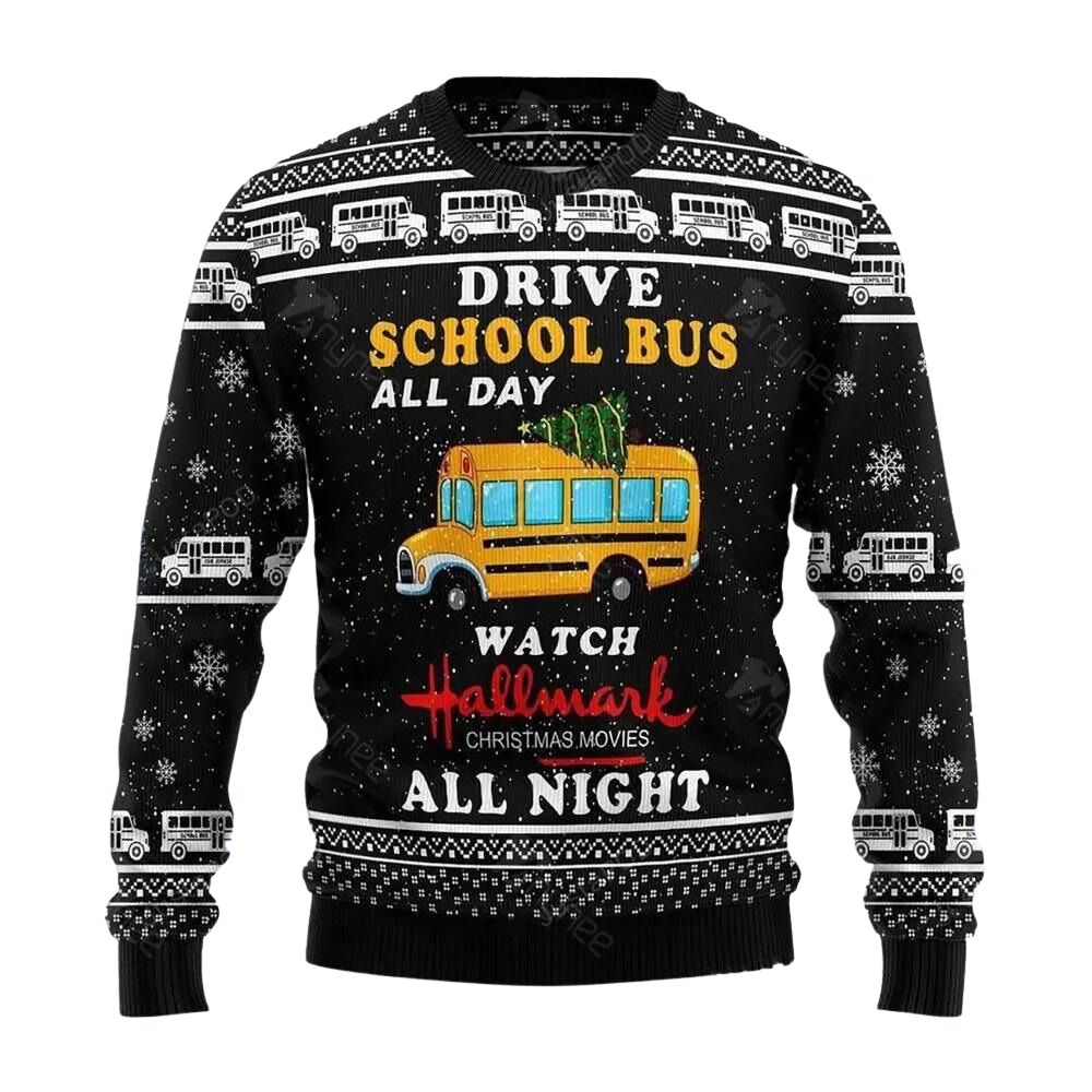 School Bus All Day Watch Ugly Christmas Sweater For Men & Women Christmas Gift Sweater US3079 - WeCustomit