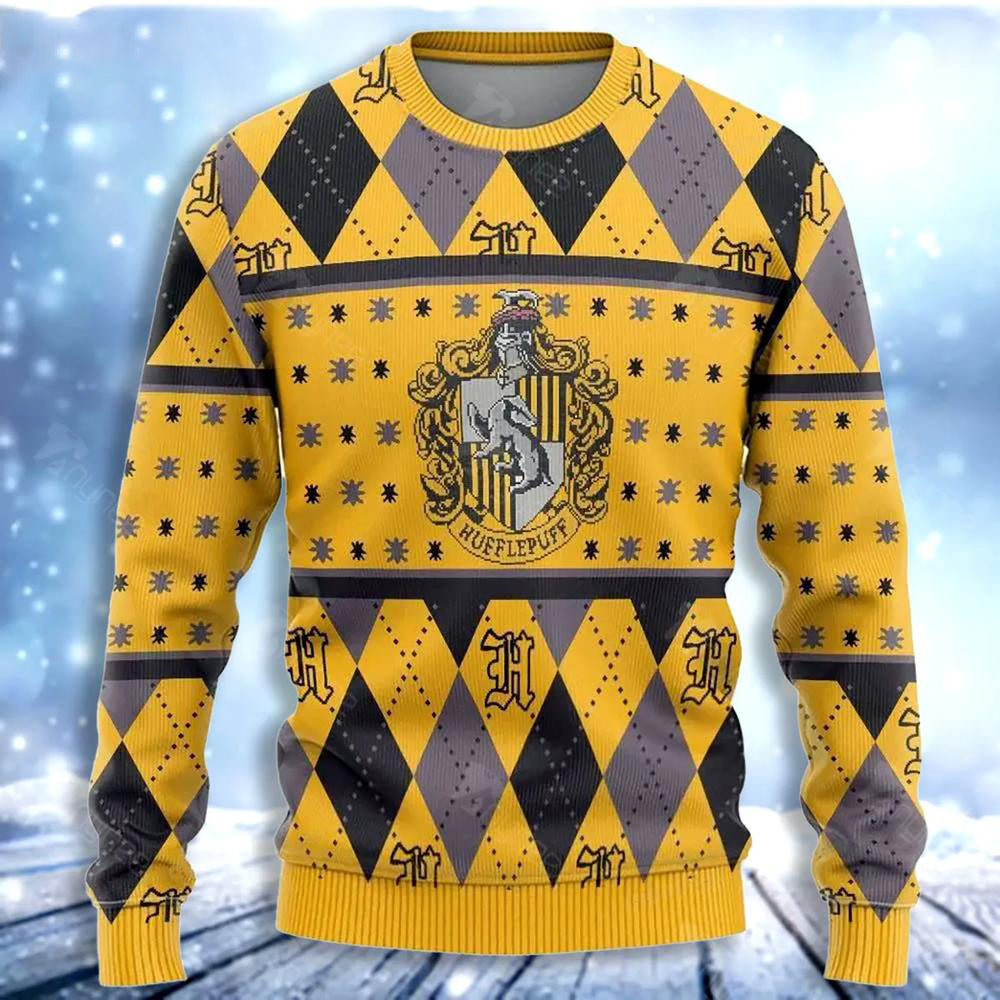 Hufflepuff Crest Yellow Ugly Christmas Sweater For Me & Women Christmas Gift Thanksgiving Sweater US3083 - WeCustomit