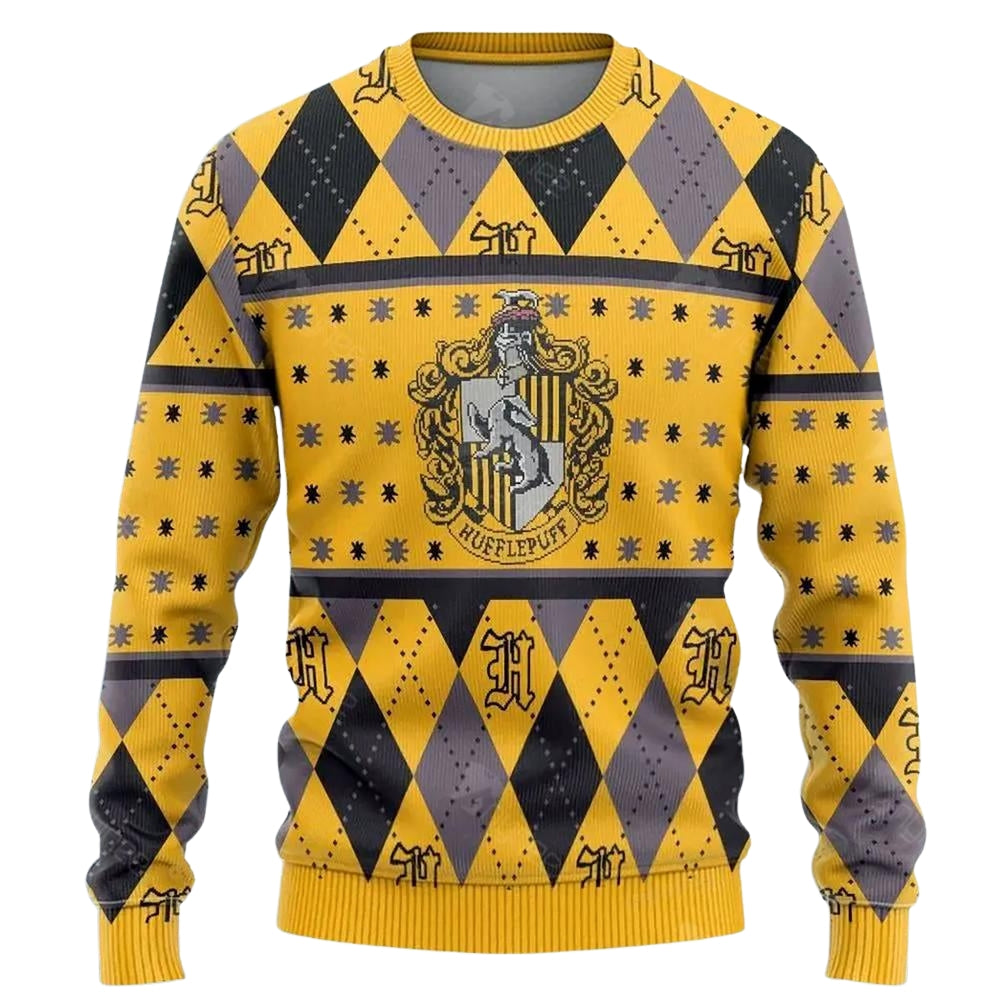 Hufflepuff Crest Yellow Ugly Christmas Sweater For Me & Women Christmas Gift Thanksgiving Sweater US3083 - WeCustomit