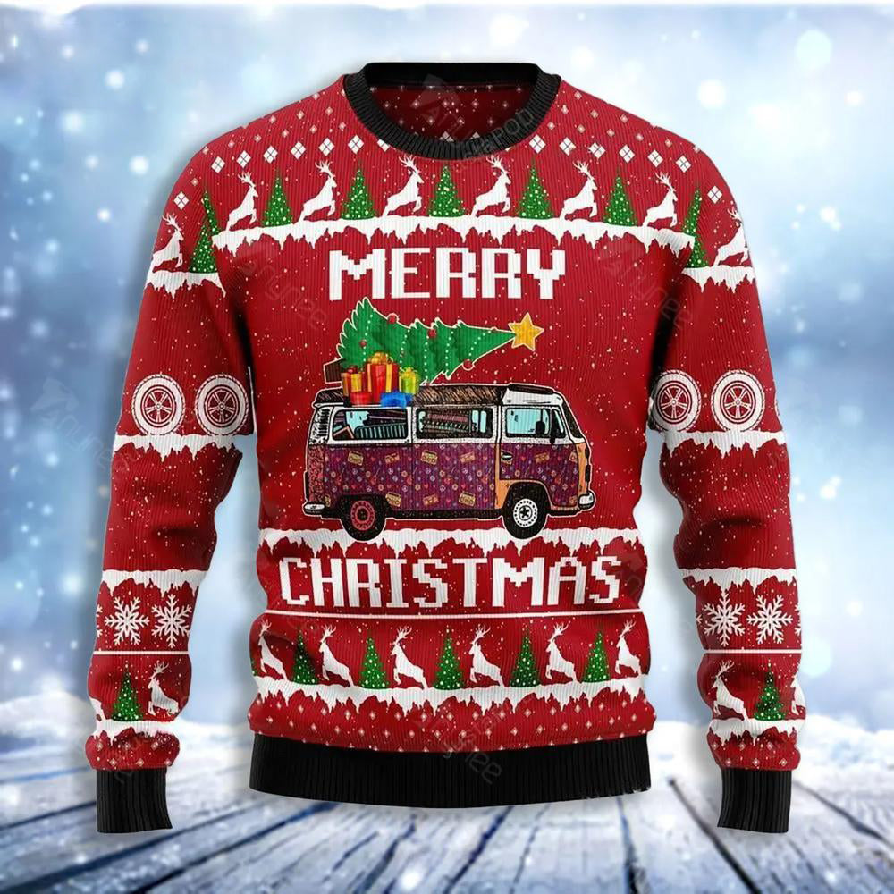 Hippie Car Merry Christmas Ugly Christmas Sweater For Men & Women Christmas Gift Sweater US3088 - WeCustomit