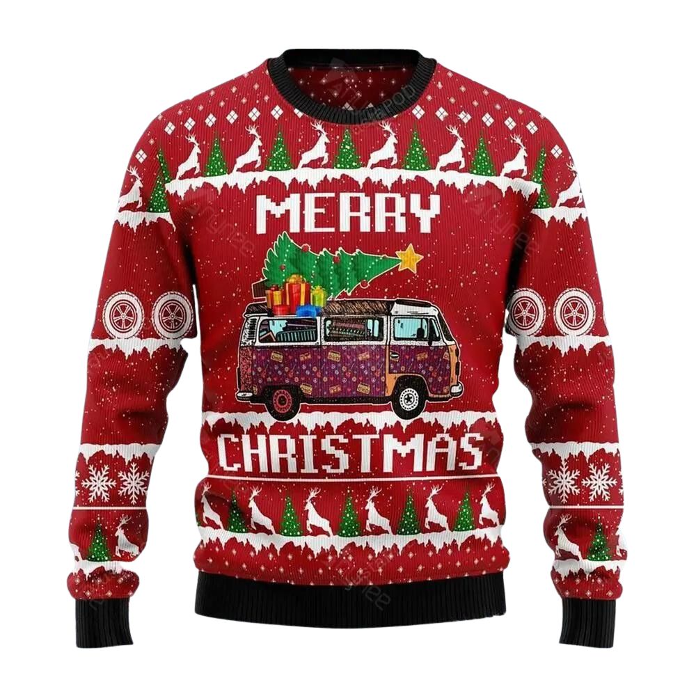 Hippie Car Merry Christmas Ugly Christmas Sweater For Men & Women Christmas Gift Sweater US3088 - WeCustomit