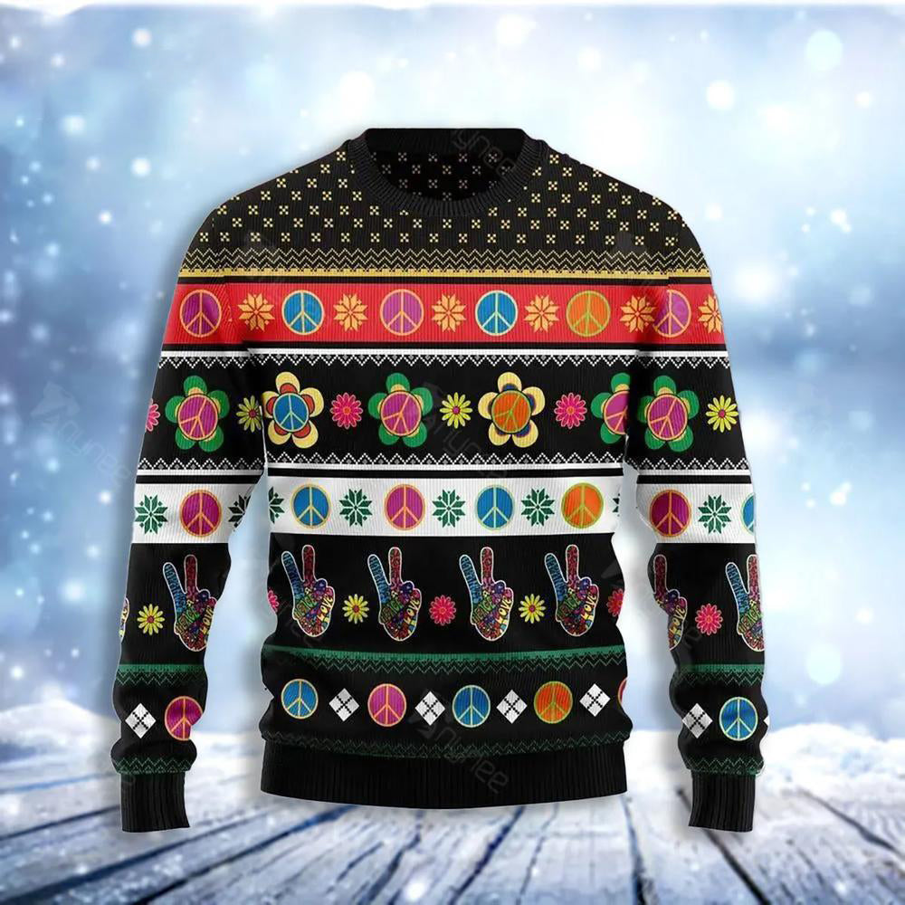 Hippie Peace Sign Ugly Christmas Sweater For Men & Women Christmas Gift Sweater US3092 - WeCustomit