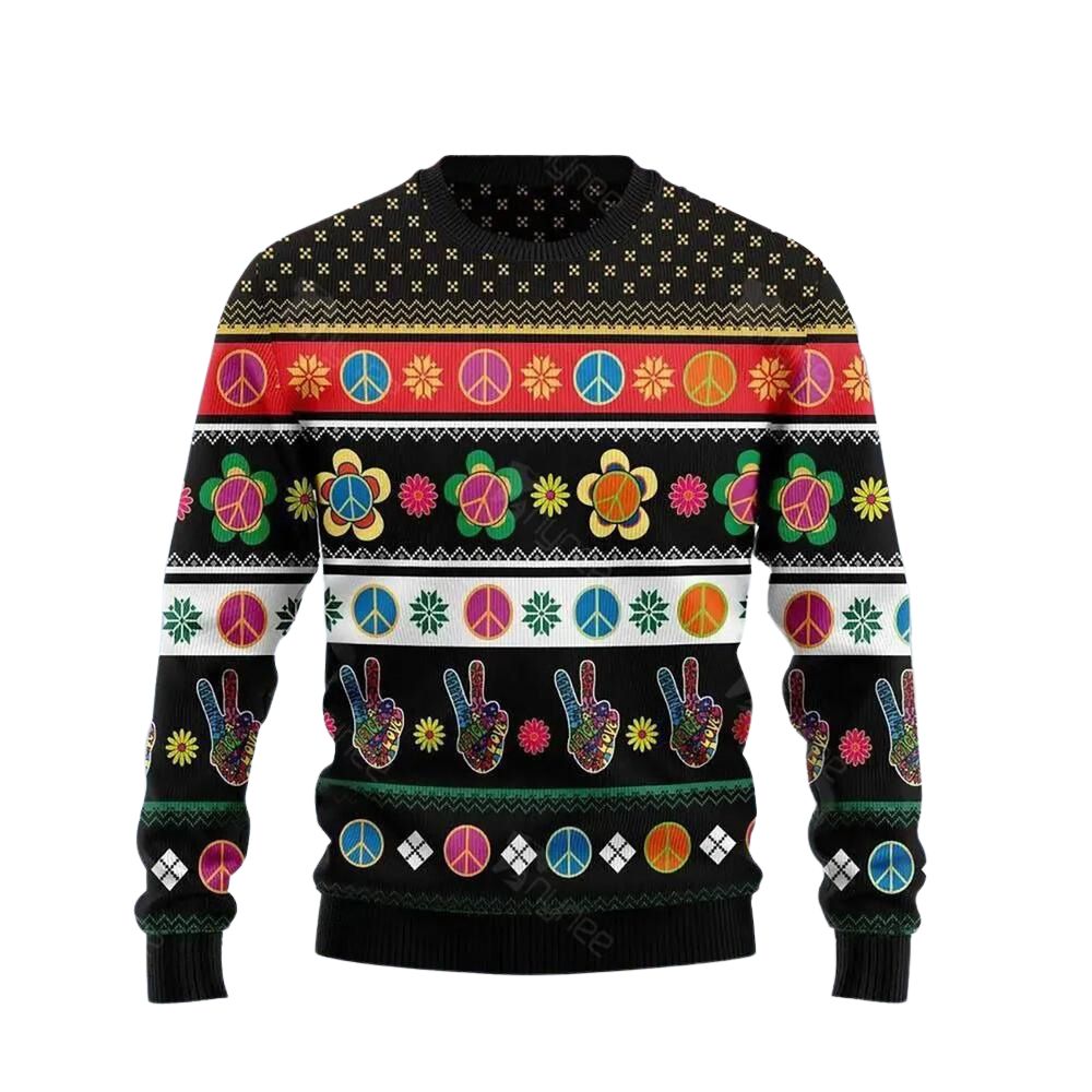 Hippie Peace Sign Ugly Christmas Sweater For Men & Women Christmas Gift Sweater US3092 - WeCustomit