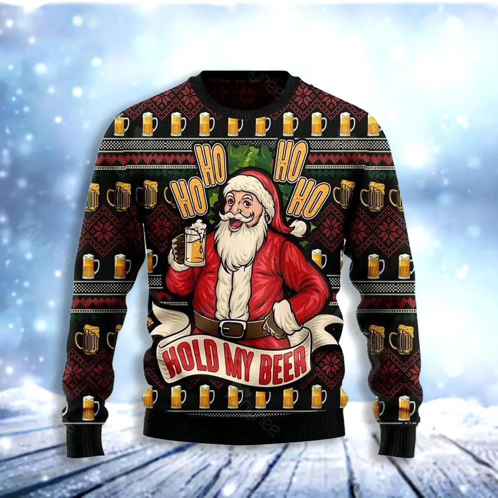 Ho Ho Hold My Beer Christmas Ugly Christmas Sweater For Men & Women Christmas Gift Sweater US3095 - WeCustomit