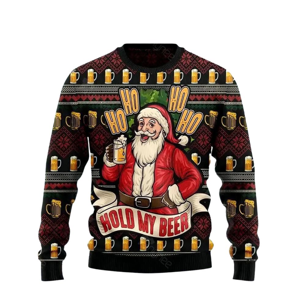 Ho Ho Hold My Beer Christmas Ugly Christmas Sweater For Men & Women Christmas Gift Sweater US3095 - WeCustomit