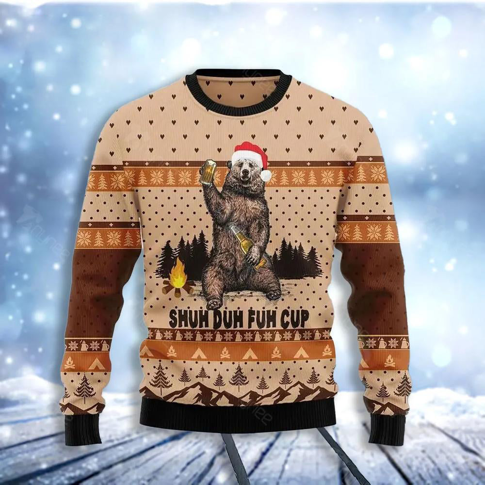 Bear Beer Campfire Shuh Christmas Ugly Christmas Sweater For Men & Women Christmas Gift Sweater US3460 - WeCustomit