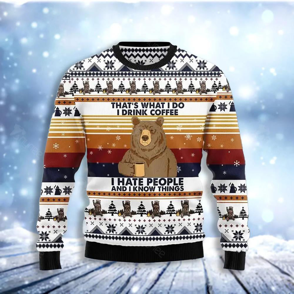 Bear Coffee That Is What Do Drink Coffee Ugly Christmas Sweater For Men & Women Christmas Gift Sweater US3461 - WeCustomit