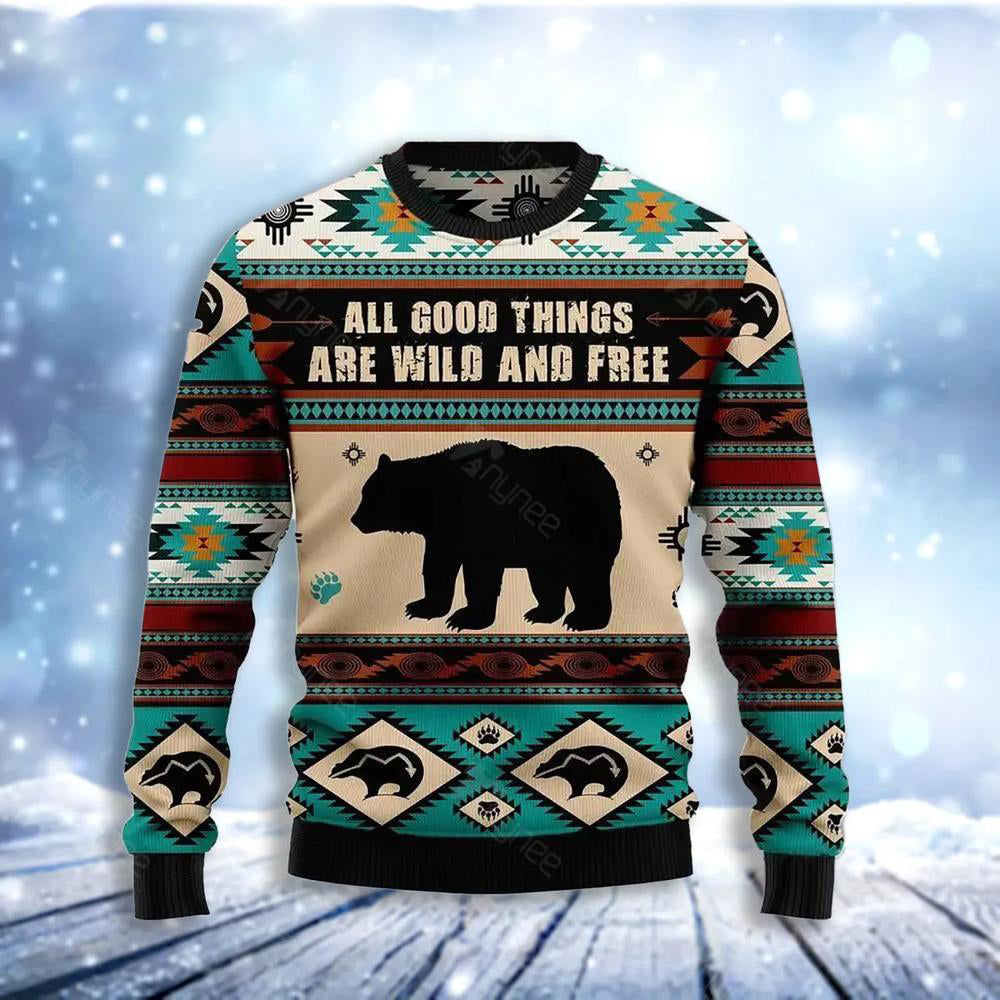 Bear Wild And Free Ugly Christmas Sweater For Men & Women Christmas Gift Sweater US3463 - WeCustomit