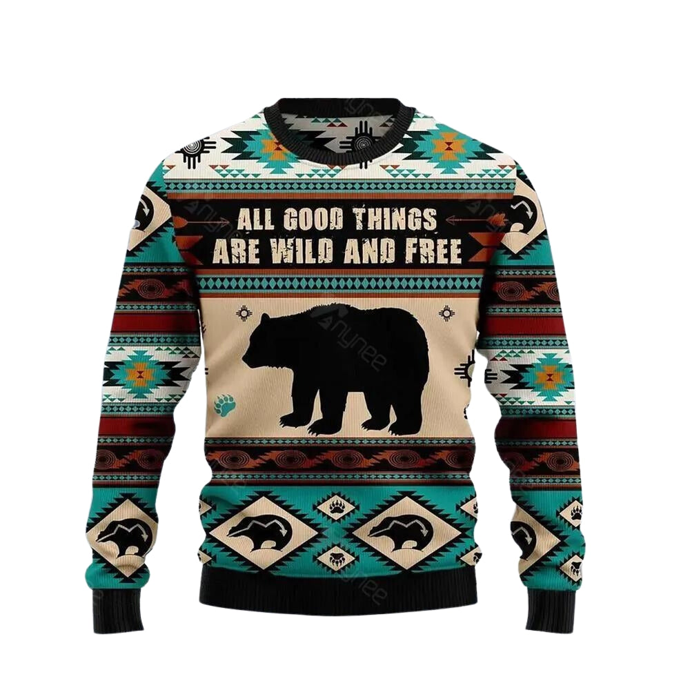 Bear Wild And Free Ugly Christmas Sweater For Men & Women Christmas Gift Sweater US3463 - WeCustomit