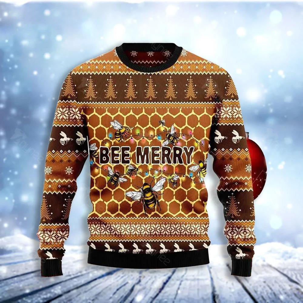 Bee Merry Ugly Christmas Sweater For Men & Women Christmas Gift Sweater US3469 - WeCustomit