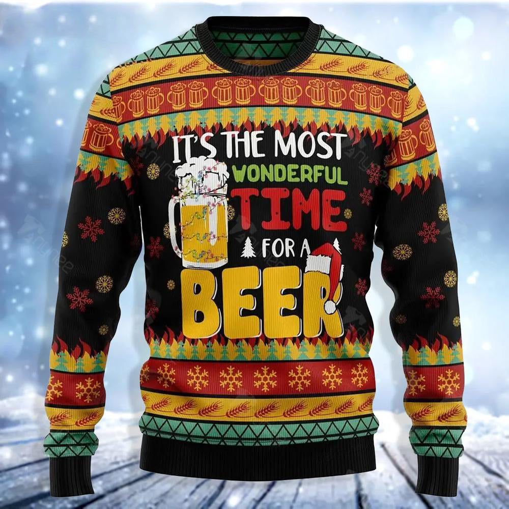 The Most Wonderful Time For A Beer Ugly Christmas Sweater For Men & Women Christmas Gift Sweater US3472 - WeCustomit