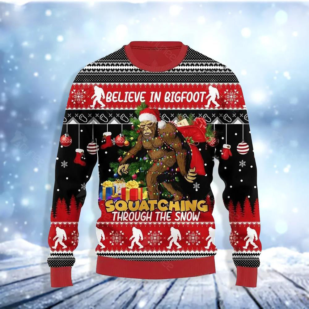 Believe In Bigfoot Ugly Christmas Sweater For Men & Women Christmas Gift Sweater US3478 - WeCustomit