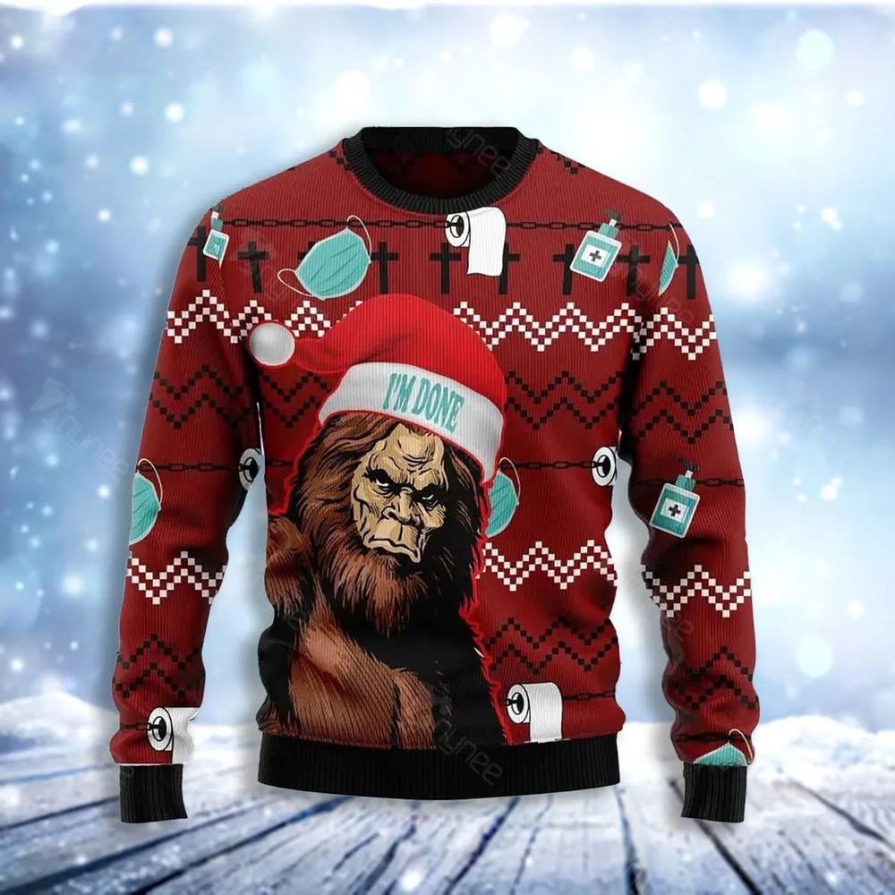 Bigfoot I'm Done Ugly Christmas Sweater For Men & Women Christmas Gift Sweater US3479 - WeCustomit