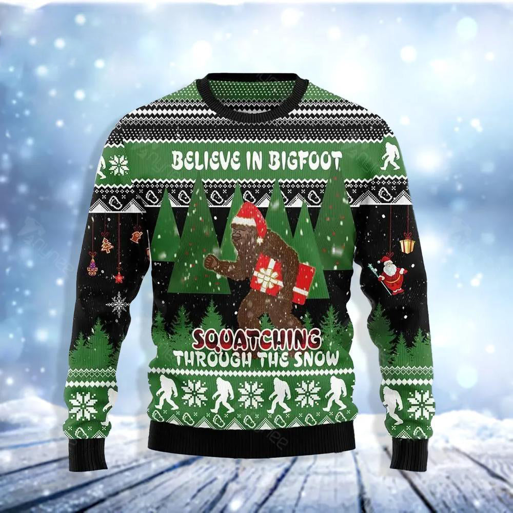 Believe In Bigfoot Through Snow Ugly Christmas Sweater For Men & Women Christmas Gift Sweater US3488 - WeCustomit