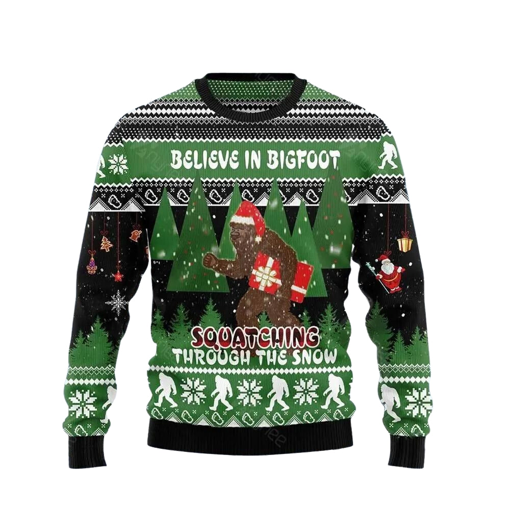 Believe In Bigfoot Through Snow Ugly Christmas Sweater For Men & Women Christmas Gift Sweater US3488 - WeCustomit