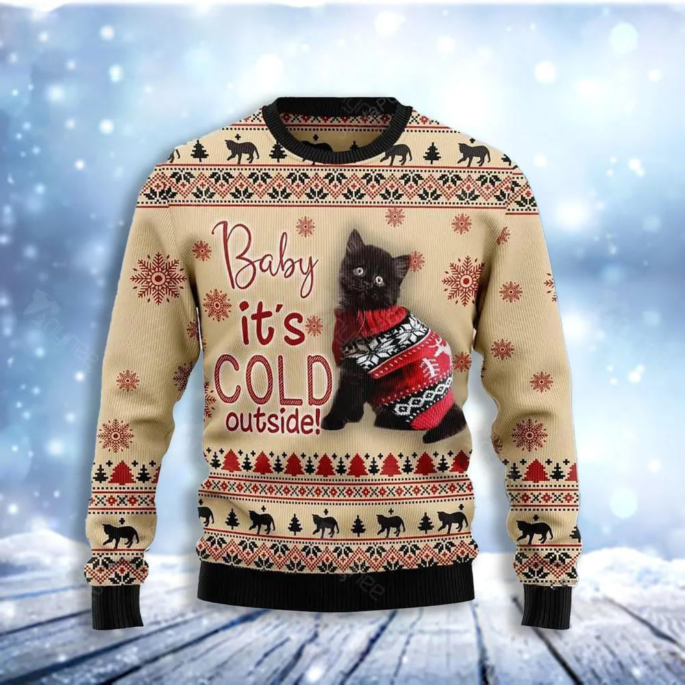Black Cat Baby It Is Cold Outside Ugly Christmas Sweater For Men & Women Christmas Gift Sweater US3490 - WeCustomit