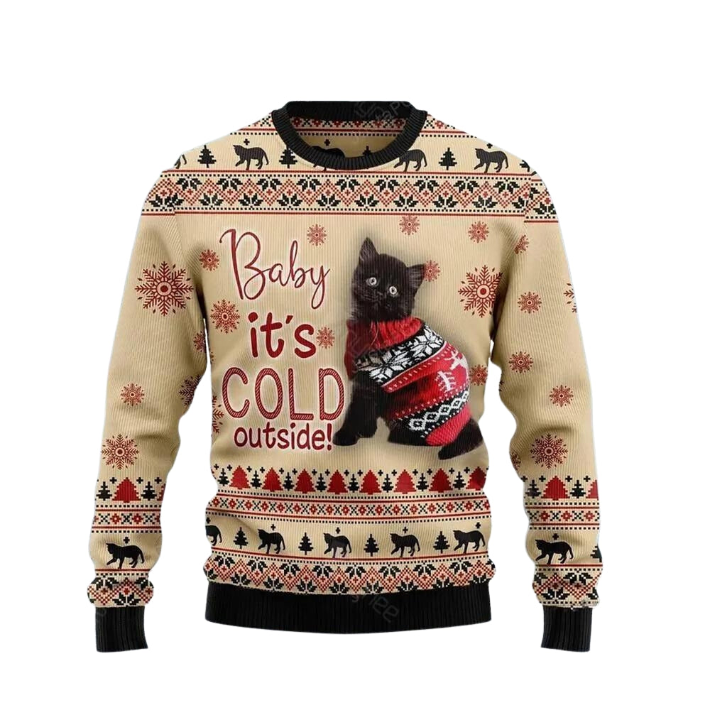 Black Cat Baby It Is Cold Outside Ugly Christmas Sweater For Men & Women Christmas Gift Sweater US3490 - WeCustomit