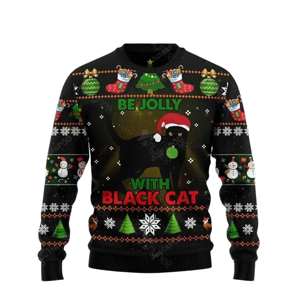 Black Cat Be Jolly Ugly Christmas Sweater For Men & Women Christmas Gift Sweater US3492 - WeCustomit