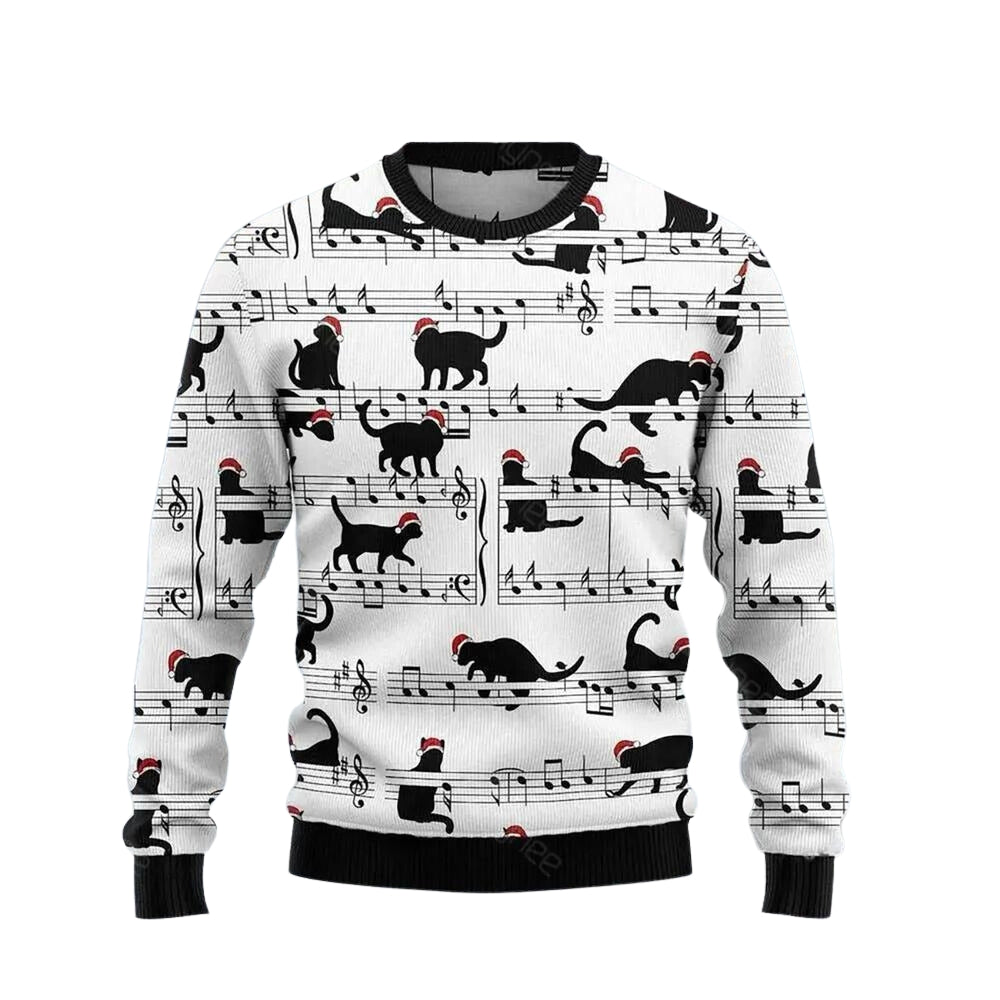 Black Cat Christmas Music Ugly Christmas Sweater For Men & Women Christmas Gift Sweater US3493 - WeCustomit