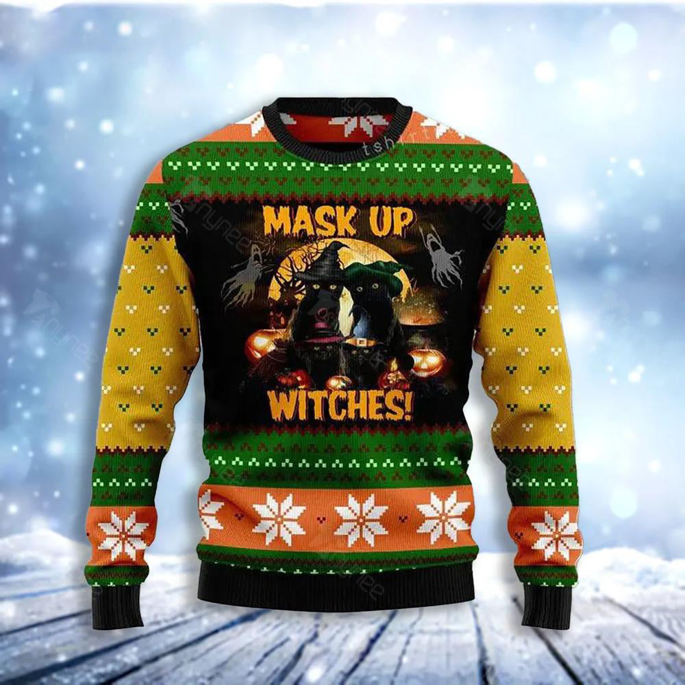 Black Cat Christmas Ugly Christmas Sweater For Men & Women Christmas Gift Sweater US3496 - WeCustomit