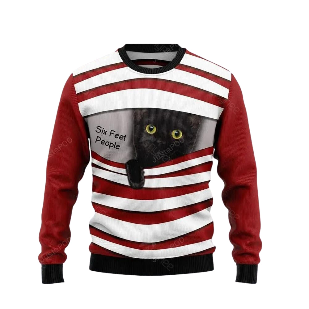 Black Cat Six Feet Christmas Ugly Christmas Sweater For Men & Women Christmas Gift Sweater US3497 - WeCustomit