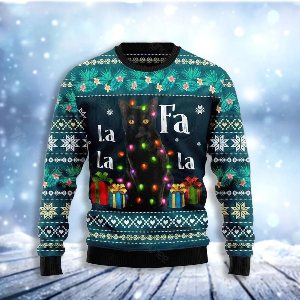 Black Cat Falalala Ugly Christmas Sweater For Men & Women Christmas Gift Sweater US3498 - WeCustomit