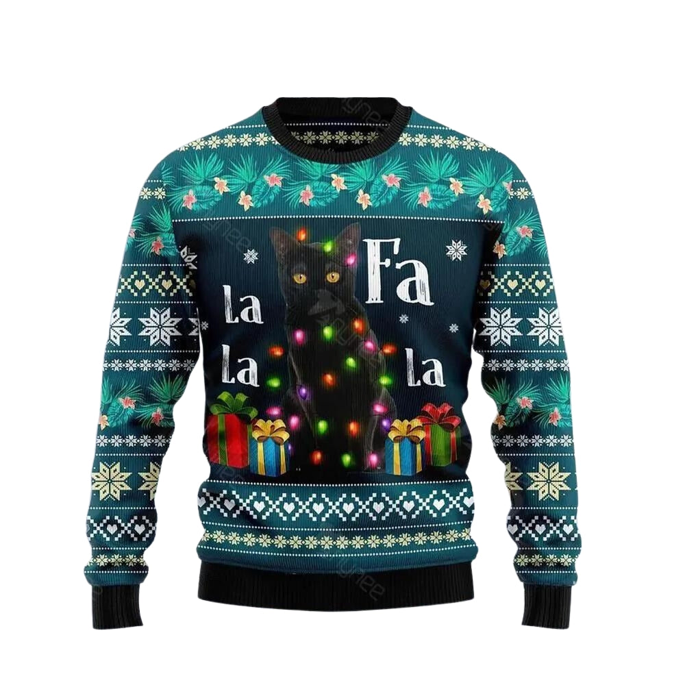 Black Cat Falalala Ugly Christmas Sweater For Men & Women Christmas Gift Sweater US3498 - WeCustomit