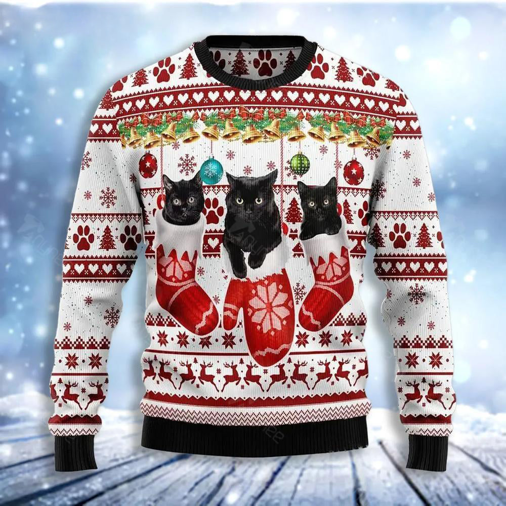 Black Cat Gloves Christmas Ugly Christmas Sweater For Men & Women Christmas Gift Sweater US3499 - WeCustomit