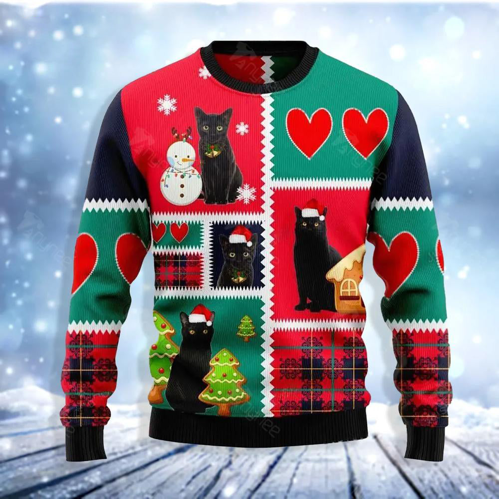 Black Cat Snow Ugly Christmas Sweater For Men & Women Christmas Gift Sweater US3615 - WeCustomit