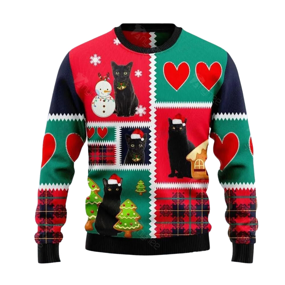 Black Cat Snow Ugly Christmas Sweater For Men & Women Christmas Gift Sweater US3615 - WeCustomit