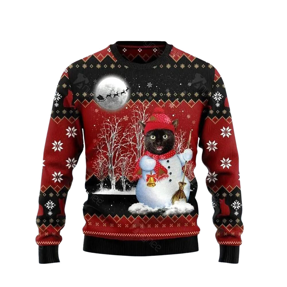 Black Cat Snowman Ugly Christmas Sweater For Men & Women Christmas Gift Sweater US3616 - WeCustomit