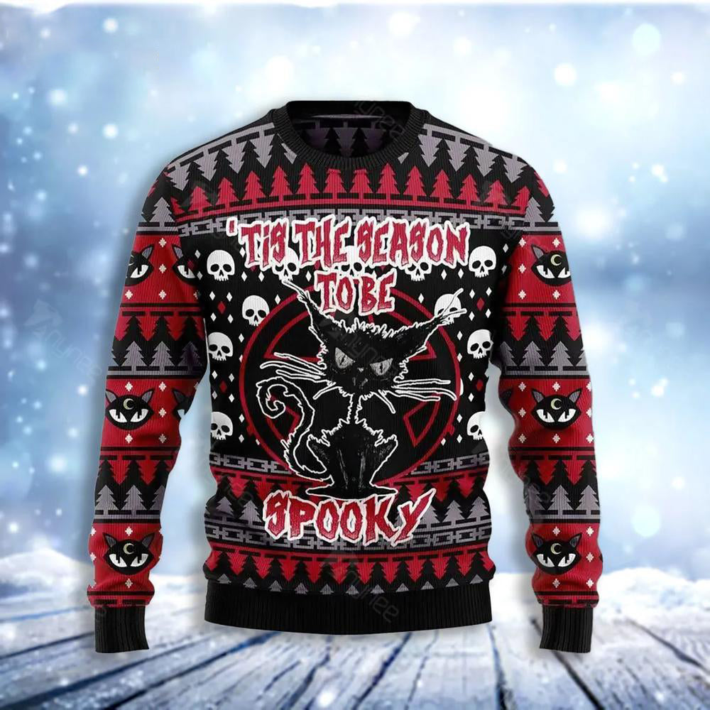 Black Cat Spooky Ugly Christmas Sweater For Men & Women Christmas Gift Sweater US3618 - WeCustomit
